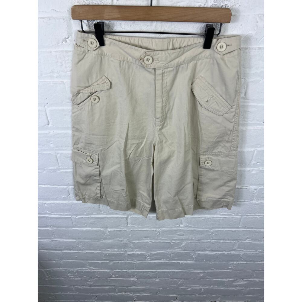 Garnet Hill Women's Cotton Mid Rise Cargo Shorts Casual Fit Tan Size 10